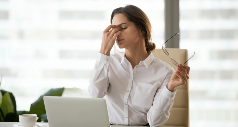 Eyecare Plus female model with digital eye strain