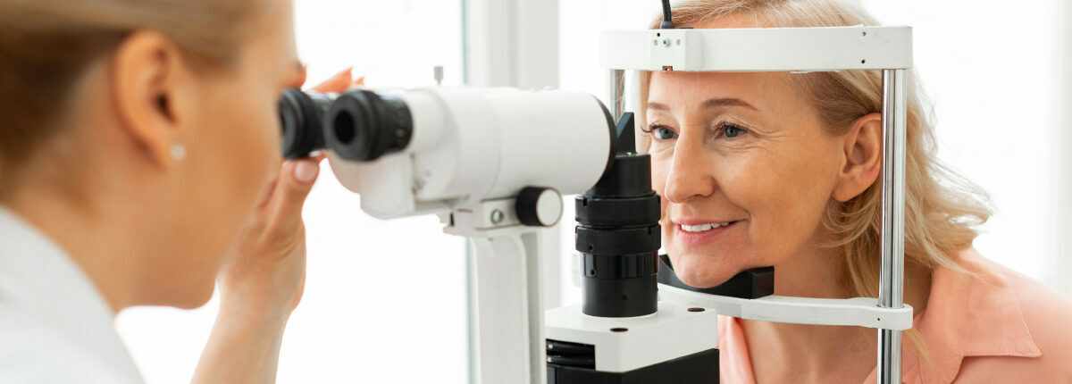 Woman having eye test